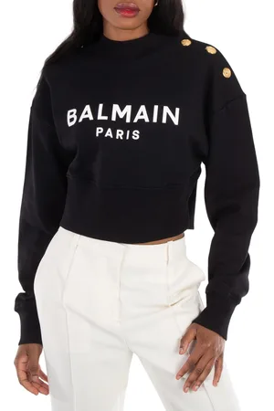 Balmain Cropped Sweatshirt With Paris Print, Size X-Small