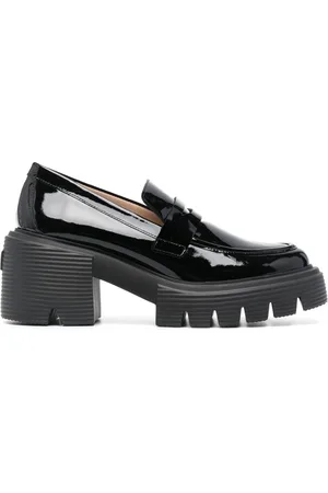 Stuart Weitzman Soho Patent-Leather Loafers, Brand Size 36.5 ( US Size 6 )