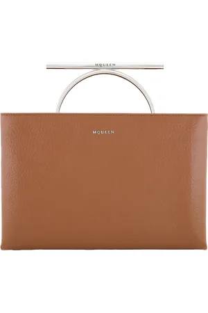 Alexander McQueen Pecan / Silver Ladies Cross-Bar Clutch