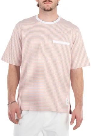 Thom Browne Mens Red Oversized Pocket Stripe T-Shirt, Brand Size 1 (Small)