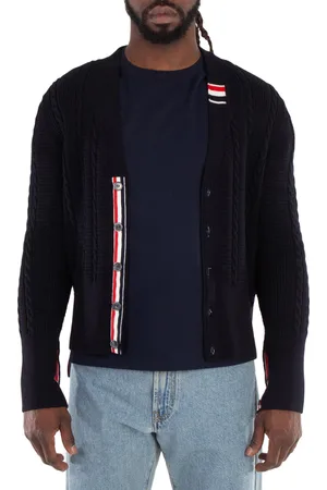 Thom Browne Wool Relaxed V-Neck Cable Cardigan, Brand Size 3 (Large)