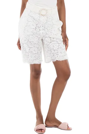 ZIMMERMANN Ladies Ivory Belted Lace Knee-Length Shorts, Brand Size 0 (US Size 4)