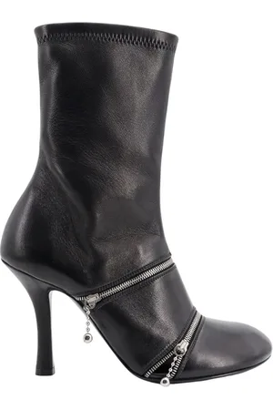 Burberry Peep Square Toe Leather Ankle Boots, Brand Size 37 (US Size 7)