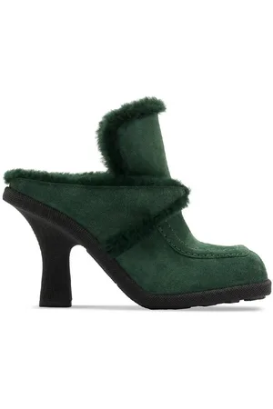 Burberry Highland Equestrian Knight Motif Suede Mules, Brand Size 37 (US Size 7)