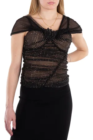 Self-Portrait Rhinestone Embellished Fishnet Bardot Top, Brand Size 6 ( US Size 2 )