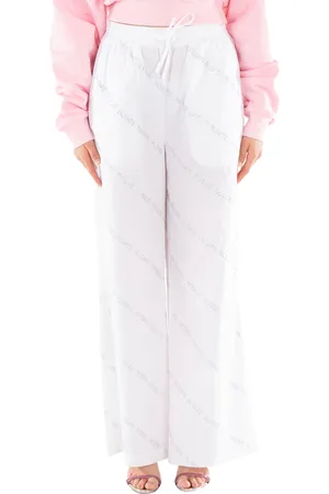 ROTATE Ladies Bright White Comb Crystal Poplin Pants, Size Large