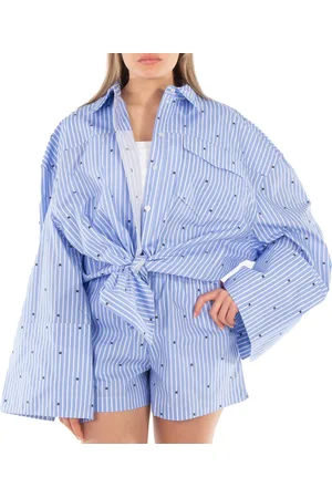 ROTATE Ladies Blue Logo Stripe Oversized Shirt, Brand Size 40 (US Size 6)
