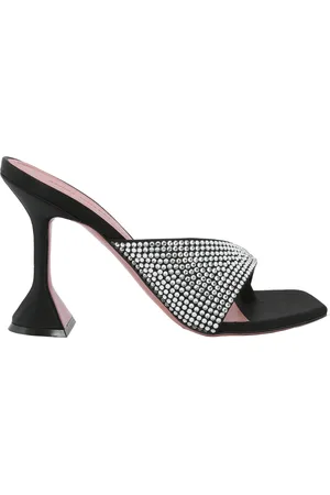Amina Muaddi Ladies Satin Black/White Crystals Shiona Slippers, Brand Size 36 (US Size 6)