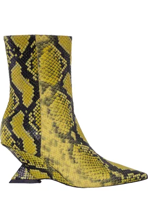 The Attico Fluo Yellow Python Leather Cheope Ankle Boots, Brand Size 37 ( US Size 7 )