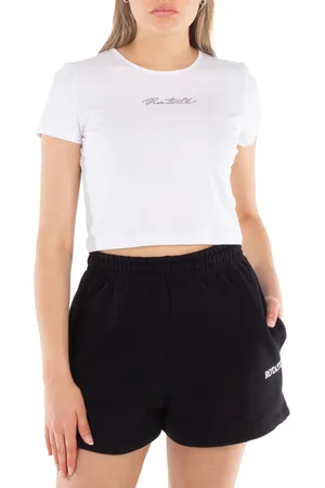 ROTATE Ladies Bright White Logo Applique Cropped T-Shirt, Brand Size 34 (US Size 0)