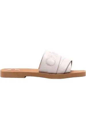 Chloé Chole Woody Logo Leather Flat Sandals, Brand Size 39 ( US Size 9 )