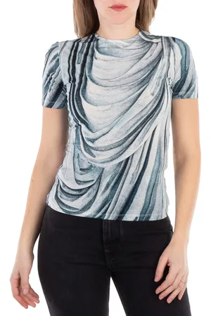 Paco rabanne Ladies Blue Drape T-Shirt, Brand Size 34 (US Size 2)