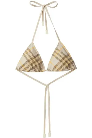 Burberry Check-Printed Halterneck Bikini Top, Size Medium