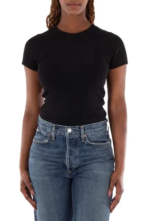 AGOLDE Ladies Black Arlo Rib Pocket Tee, Size Small
