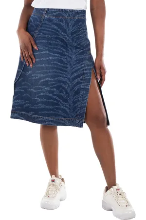 Stella McCartney Tiger Pattern High-Rise Denim Midi Skirt, Size Small