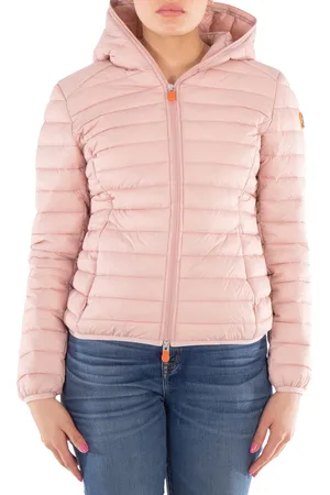 save the duck Ladies Pink Daisy Animal Free Hooded Puffer Jacket, Brand Size 1 (Small)