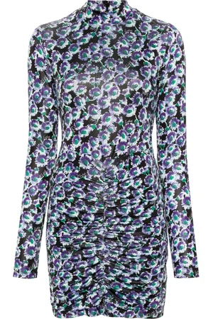 ROTATE Ladies Blue Floral-Print Ruched Minidress, Brand Size 40 (US Size 6)