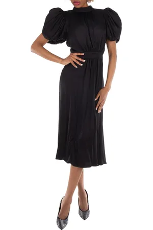 ROTATE Ladies Black Puff Sleeve Midi Dress, Brand Size 34 (US Size 0)