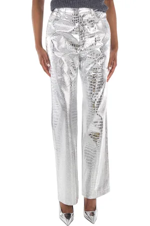 ROTATE Ladies Silver Embossed Crocodile Skin Effect Trousers, Brand Size 36 (US Size 2)