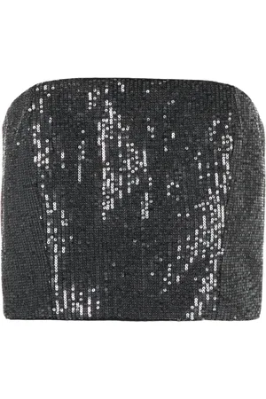 ROTATE Ladies Black Sequin-Embellished Strapless Crop Top, Brand Size 38 (US Size Size 4)