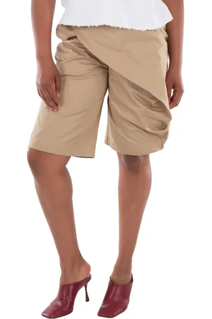 Loewe Logo Patch Pleated Cotton Shorts, Brand Size 36 (US Size 4)