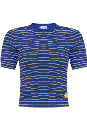 Burberry Striped Cotton Blend Cropped Top, Size Medium