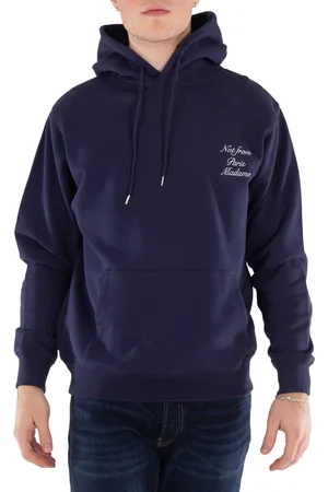 Drôle de Monsieur Mens Navy Calligraphie Slogan Hoodie, Size Medium