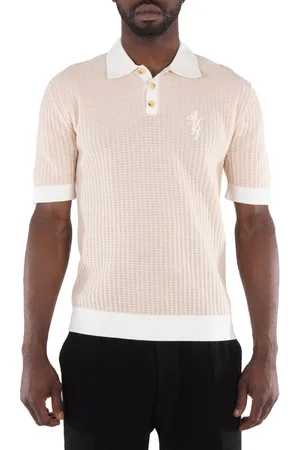 AMIRI Mens Beige Waffle Stitch Polo Shirt, Size Medium