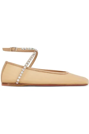 Amina Muaddi Ladies Latte / White Crystals Ane Mesh Ballet Flats, Brand Size 37 (US Size 7)