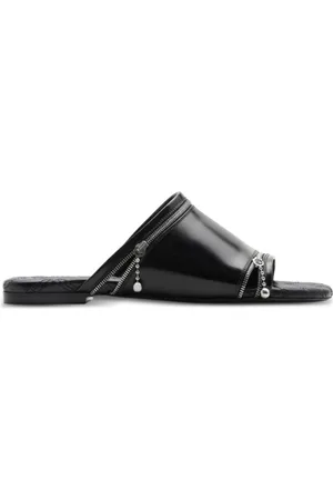 Burberry Decorative-Zip Flat Leather Sandals, Brand Size 36 ( US Size 6 )
