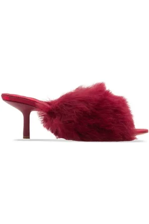 Burberry Minnie 65MM Heel Open-Toe Shearling Sandals, Brand Size 39 (US Size 9)