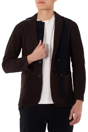 Kolor Mens Brown Patchwork-Design Wool Blazer, Brand Size 1 (Small)