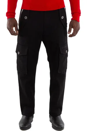 Balmain Straight-Cut Cargo Cotton Trousers, Brand Size 48 (Waist Size 38