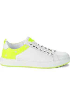 MCM Neon-Trimmed Leather Sneakers, Brand Size 38 ( US Size 8 )