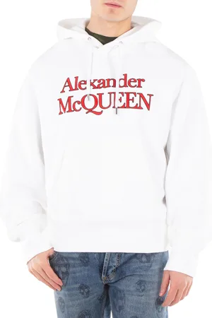 Alexander McQueen Mens Optical White Logo-Embroidered Cotton Hoodie, Size Small