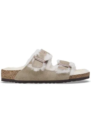Birkenstock Kids Taupe Arizona Shearling Slides, Brand Size 31 (13.5 Big Kids)