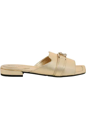 Jimmy Choo Gold Nako Leather Flat Sandals, Brand Size 39 ( US Size 9 )