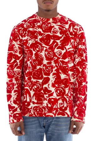 Burberry Rose-Print Long Sleeve Cotton Top, Size Small