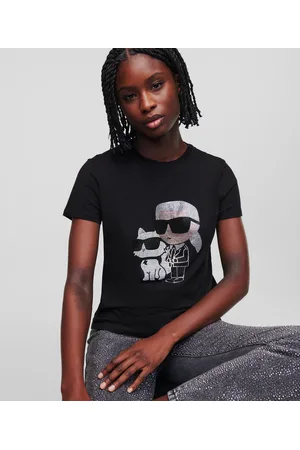 Karl Lagerfeld Ikon Rhinestone Karl & Choupette T-shirt, Woman, , Size: XS