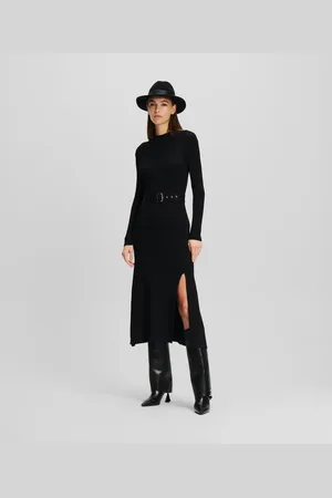 Karl Lagerfeld Long-sleeved Belted Knit Dress, Woman, , Size: XS
