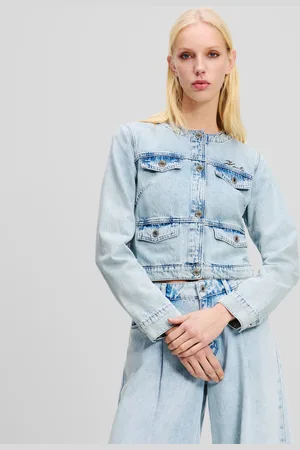 Karl Lagerfeld Collarless Denim Jacket, Woman, , Size: XS