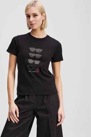 Karl Lagerfeld Rhinestone Sunglasses T-shirt, Woman, , Size: XS