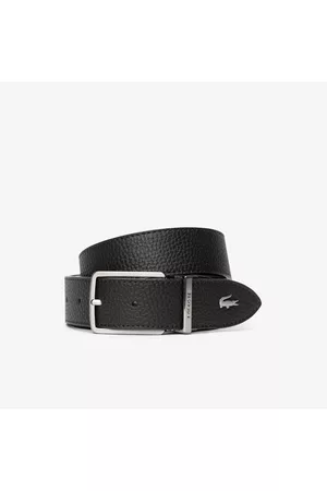 Lacoste Men's Engraved Buckle Grained Leather Belt - 35 IN