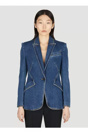 Alexander McQueen Women Denim Blazers - Single Breasted Denim Blazer - Woman Jackets It - 38