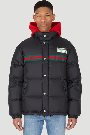 Black Web Stripe nylon-shell quilted down jacket