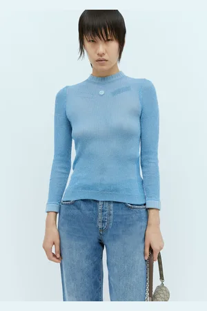 Extra fine lamé knit top in blue