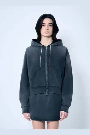 Alexander Wang Zip-up Sweater With Rhinestone Drawstring - Woman Sweatshirts S