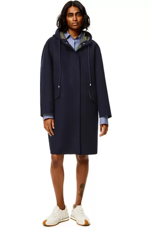 Loewe Women Coats - Luxury Anagram jacquard hooded coat in wool for Women