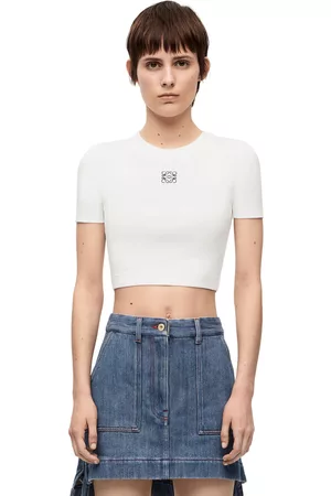 Loewe Cropped Embroidered Ribbed Stretch-cotton Jersey Tank - Women - White Tops - XS