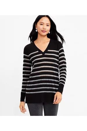 LOFT Shimmer Stripe V-Neck Tunic Sweater